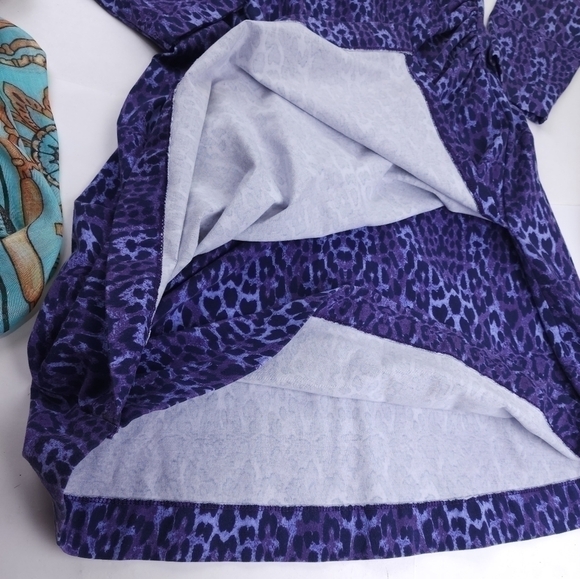 Soft Surroundings Purple Patterned Faux Wrapped Rouged Side Dress Sz PM - Picture 5 of 16